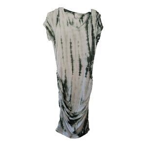 Pink Elephant, Tie-Dye Midi Stretch Dress in Green and White, Size Medium